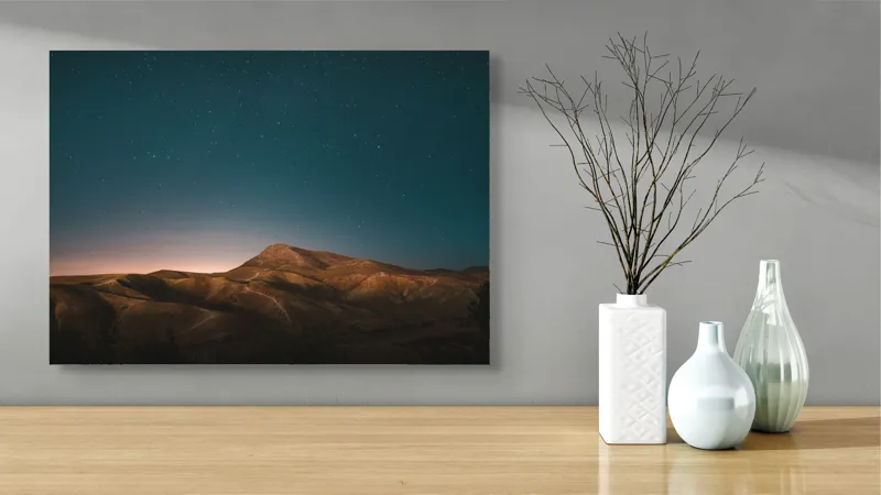 Tablou Canvas, "Liniștea nopții peste dealuri luminoase", Stele, Cer, Coline, Munți, Lumină, Noapte, Peisaj, Natura, 70 x 50 cm – poza 3