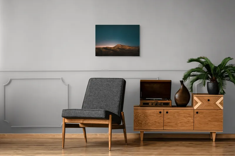 Tablou Canvas, "Liniștea nopții peste dealuri luminoase", Stele, Cer, Coline, Munți, Lumină, Noapte, Peisaj, Natura, 70 x 50 cm – poza 4