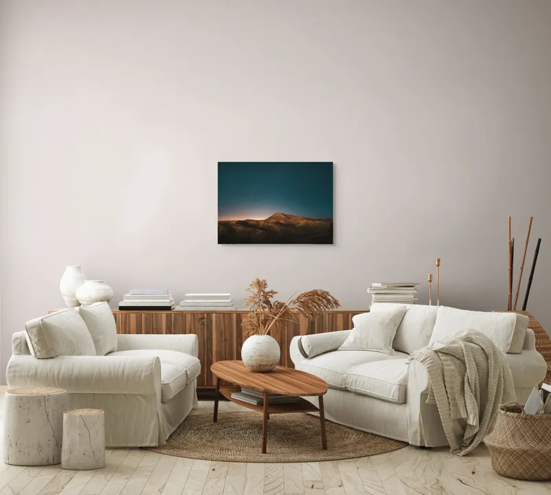 Tablou Canvas, "Liniștea nopții peste dealuri luminoase", Stele, Cer, Coline, Munți, Lumină, Noapte, Peisaj, Natura, 70 x 50 cm – poza 6