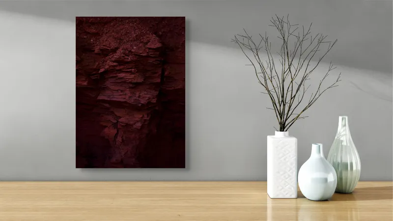 Tablou Canvas, "Straturi de rocă roșie în amurg", Rugozitate, Textură, Straturi, Roșu-Închis, Eroziune, Natură, Mineral., 39 x 54 cm – poza 4
