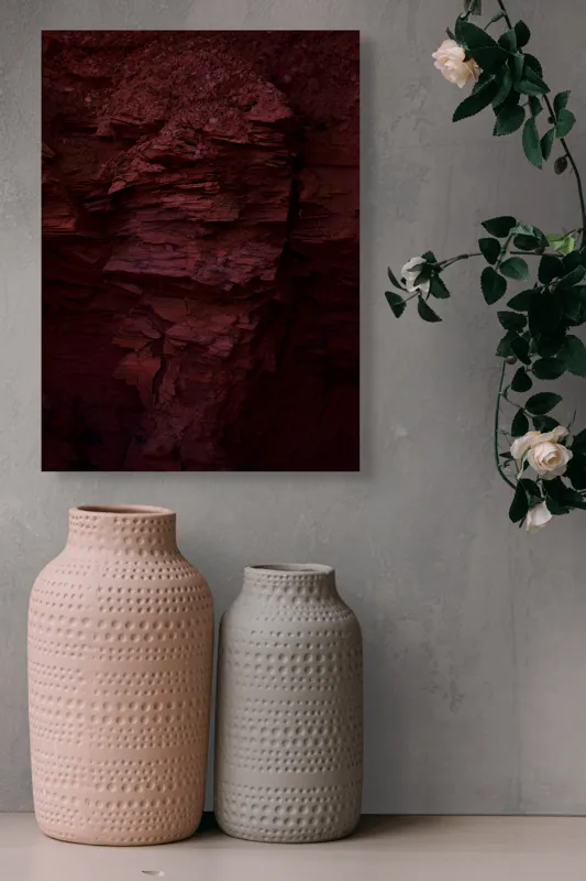 Tablou Canvas, "Straturi de rocă roșie în amurg", Rugozitate, Textură, Straturi, Roșu-Închis, Eroziune, Natură, Mineral., 39 x 54 cm – poza 6