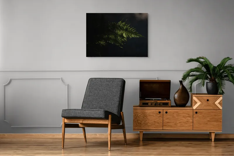Tablou Canvas, "Frunză de ferigă în umbră", Frunză, Ferigă, Lumină, Umbre, Verde, Textură, Natural, Delicat., 100 x 70 cm – poza 8