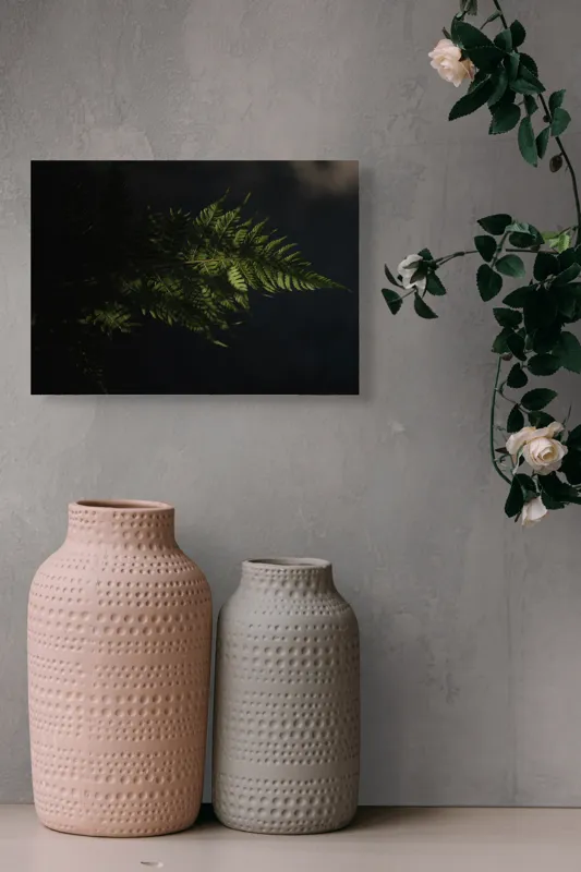 Tablou Canvas, "Frunză de ferigă în umbră", Frunză, Ferigă, Lumină, Umbre, Verde, Textură, Natural, Delicat., 54 x 39 cm – poza 8