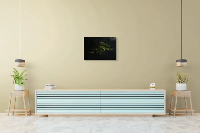 Tablou Canvas, "Frunză de ferigă în umbră", Frunză, Ferigă, Lumină, Umbre, Verde, Textură, Natural, Delicat., 70 x 50 cm – poza 7