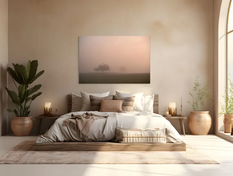 Tablou Canvas, "Copaci solitari în ceața dimineții", Ceață, Singurătate, Melancolie, Natura, Amurg, Mister, Liniște, 150 x 100 cm – poza 4
