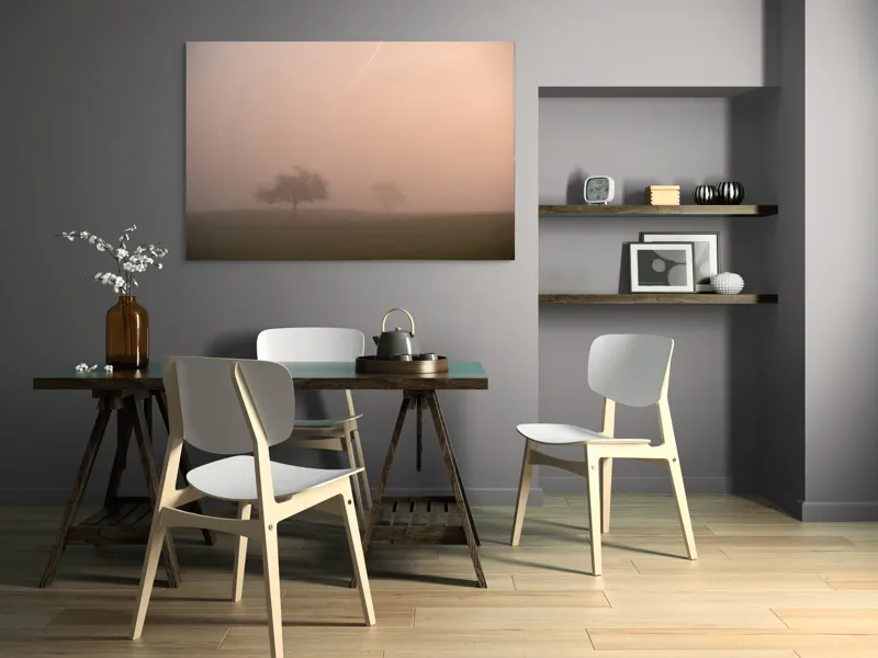 Tablou Canvas, "Copaci solitari în ceața dimineții", Ceață, Singurătate, Melancolie, Natura, Amurg, Mister, Liniște, 150 x 100 cm – poza 5