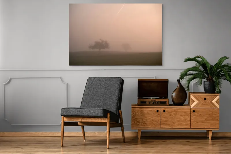 Tablou Canvas, "Copaci solitari în ceața dimineții", Ceață, Singurătate, Melancolie, Natura, Amurg, Mister, Liniște, 150 x 100 cm – poza 8