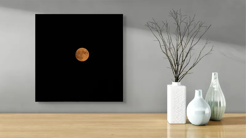 Tablou Canvas, "Luna plină pe cerul întunecat", Lună, Noapte, Cer, Strălucire, Mister, Solitudine, Frumusețe, Calm, Siluetă, 50 x 50 cm – poza 3