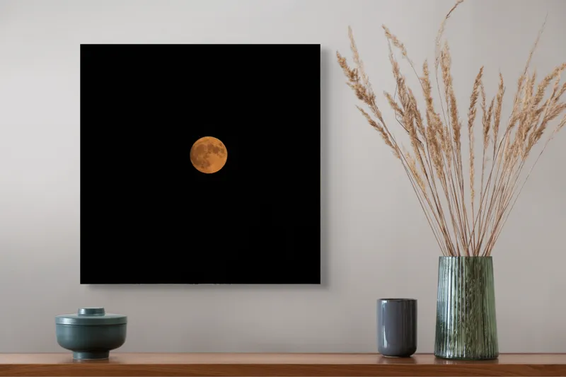Tablou Canvas, "Luna plină pe cerul întunecat", Lună, Noapte, Cer, Strălucire, Mister, Solitudine, Frumusețe, Calm, Siluetă, 50 x 50 cm – poza 4
