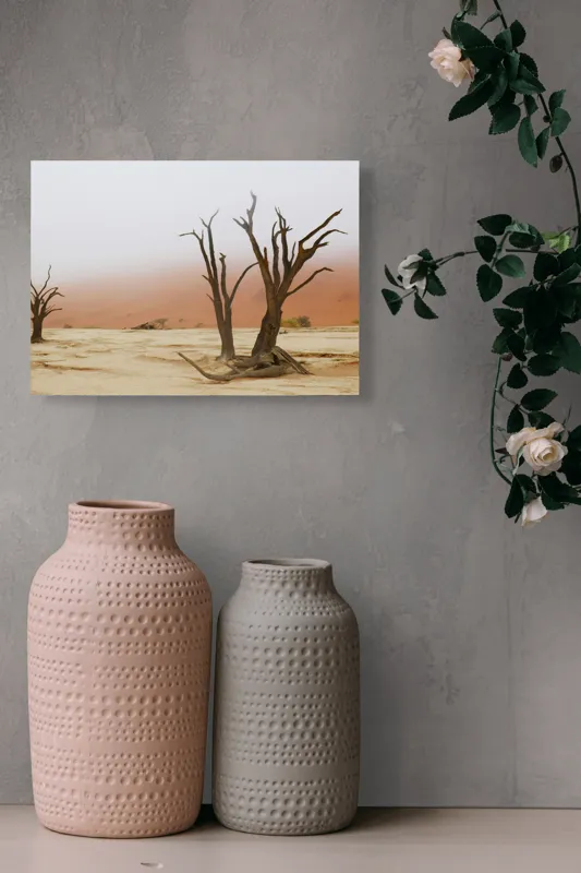 Tablou Canvas, "Pustietatea tăcută a deșertului arid", Ariditate, Deșert, Copaci, Solitudine, Ceață, Peisaj, Natură, 54 x 39 cm – poza 8