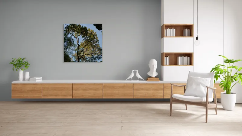 Tablou Canvas, "Copacul în lumina amurgului liniștit", Copac, Cer, Frunziș, Apus, Lumină, Ramuri, Natură, Atmosferă, Verdeață, Tranquilitate, 100 x 100 cm – poza 8