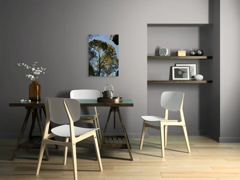 Tablou Canvas, "Copacul în lumina amurgului liniștit", Copac, Cer, Frunziș, Apus, Lumină, Ramuri, Natură, Atmosferă, Verdeață, Tranquilitate, 50 x 70 cm – poza 5