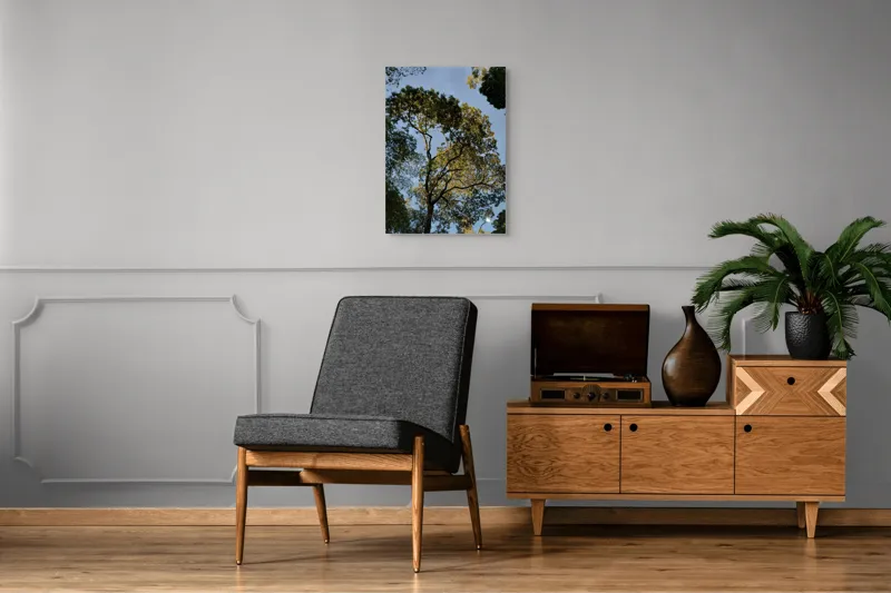 Tablou Canvas, "Copacul în lumina amurgului liniștit", Copac, Cer, Frunziș, Apus, Lumină, Ramuri, Natură, Atmosferă, Verdeață, Tranquilitate, 50 x 70 cm – poza 8