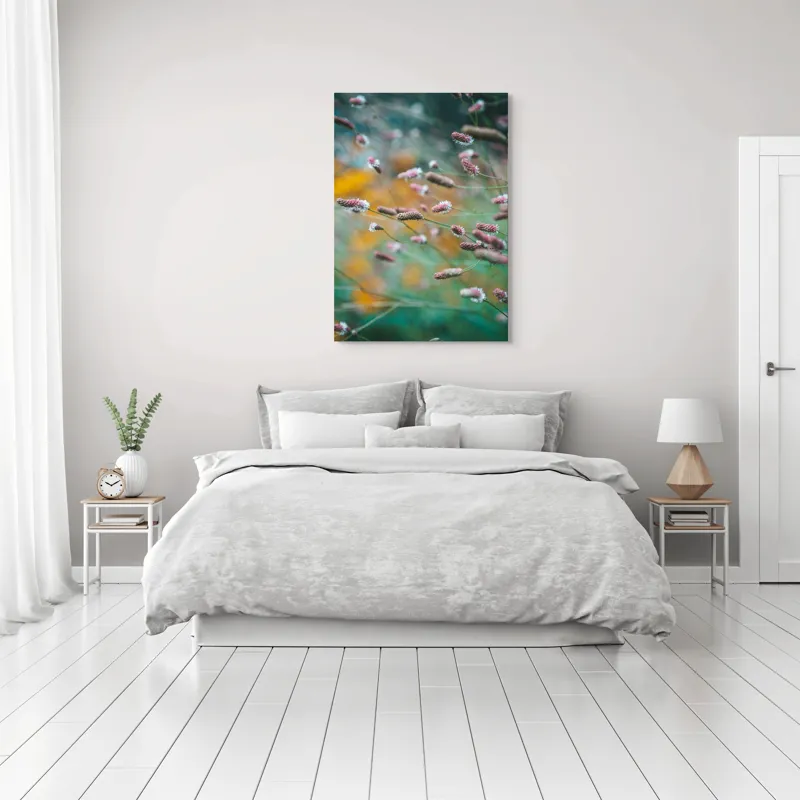 Tablou Canvas, "Dansul delicat al florilor în vânt", Flori, Verde, Roz, Peisaj, Natural, Blândețe, Estetică, Primăvară, Frumusețe, Natură, 70 x 100 cm – poza 3