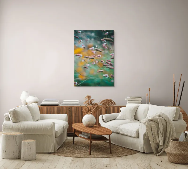 Tablou Canvas, "Dansul delicat al florilor în vânt", Flori, Verde, Roz, Peisaj, Natural, Blândețe, Estetică, Primăvară, Frumusețe, Natură, 70 x 100 cm – poza 4
