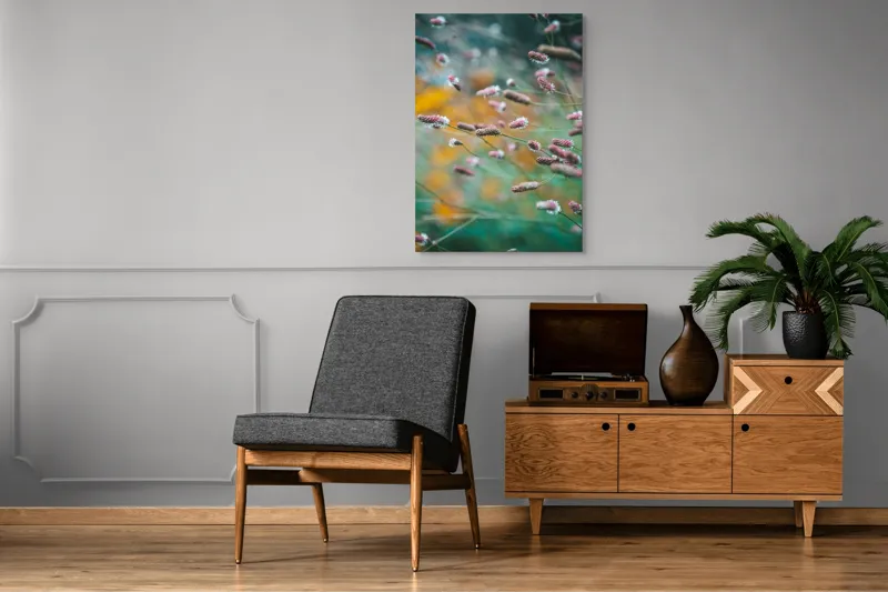 Tablou Canvas, "Dansul delicat al florilor în vânt", Flori, Verde, Roz, Peisaj, Natural, Blândețe, Estetică, Primăvară, Frumusețe, Natură, 70 x 100 cm – poza 6