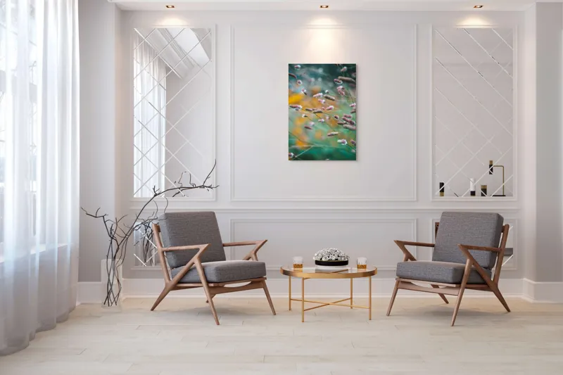 Tablou Canvas, "Dansul delicat al florilor în vânt", Flori, Verde, Roz, Peisaj, Natural, Blândețe, Estetică, Primăvară, Frumusețe, Natură, 70 x 100 cm – poza 8