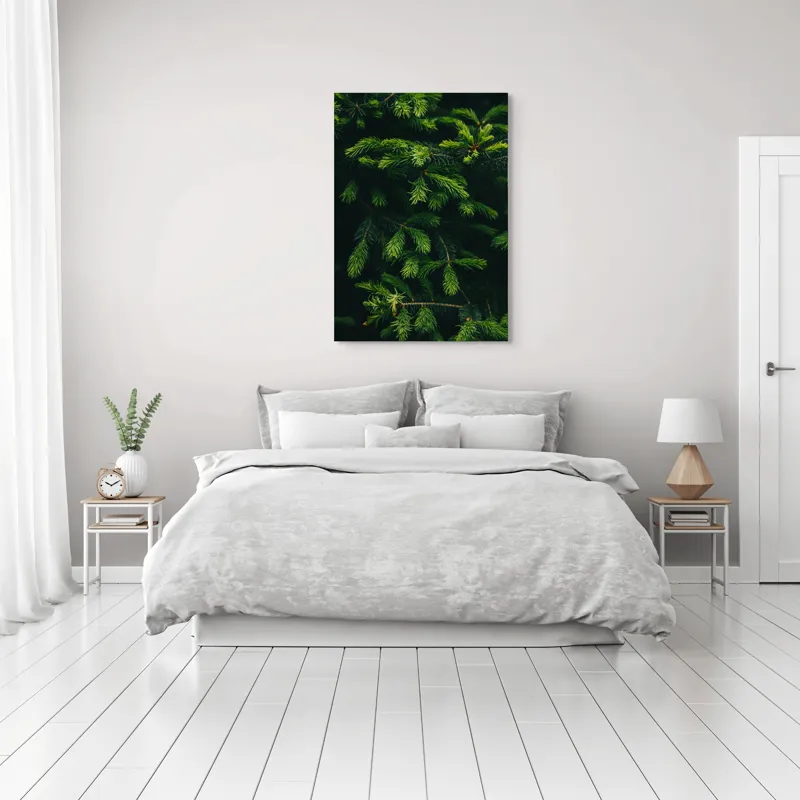 Tablou Canvas, "Crengile verzi ale unui brad", Verde, Frunze, Ramuri, Natura, Textura, 70 x 100 cm – poza 3