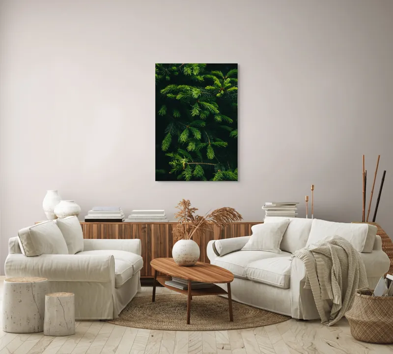 Tablou Canvas, "Crengile verzi ale unui brad", Verde, Frunze, Ramuri, Natura, Textura, 70 x 100 cm – poza 4