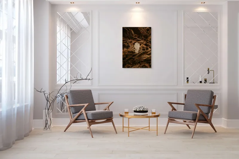 Tablou Canvas, "Frunza de stejar în covorul toamnei", Frunze, Toamnă, Contrast, Natură, Textură, Cădere, Întuneric, Simplitate, 70 x 100 cm – poza 8