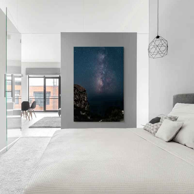 Tablou Canvas, "Calea Lactee deasupra stâncilor întunecate", Stele, Cer, Clif, Noapte, Galaxie, Strălucire, Infinit, Natură, Mister, Frumusețe, 100 x 150 cm – poza 5