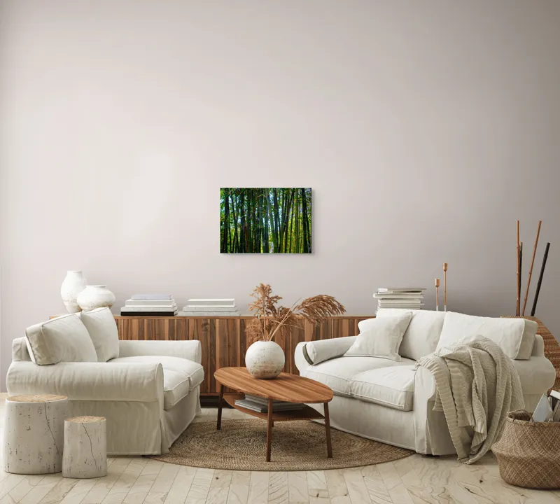Tablou Canvas, "Pădurea liniștită de bambus verde", Bambus, Frunziș, Verde, Densitate, Natură, Lumină, Trunchiuri, Vegetație, Seral, Textură, 54 x 39 cm – poza 5