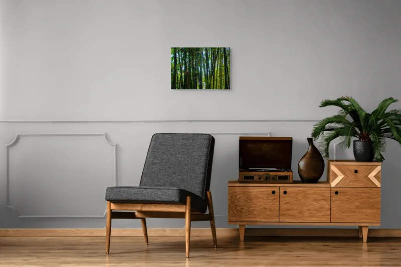Tablou Canvas, "Pădurea liniștită de bambus verde", Bambus, Frunziș, Verde, Densitate, Natură, Lumină, Trunchiuri, Vegetație, Seral, Textură, 54 x 39 cm – poza 7