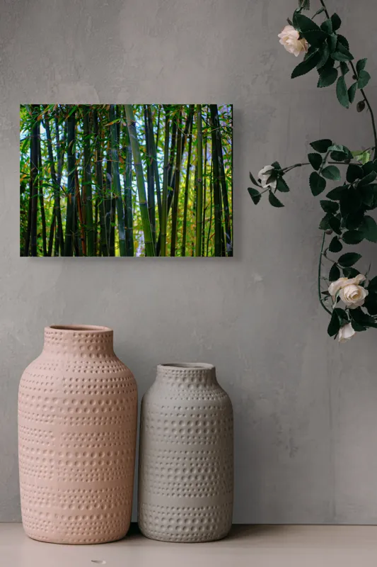 Tablou Canvas, "Pădurea liniștită de bambus verde", Bambus, Frunziș, Verde, Densitate, Natură, Lumină, Trunchiuri, Vegetație, Seral, Textură, 54 x 39 cm – poza 8