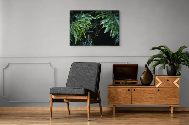 Tablou Canvas, "Frumusețea frunzelor tropicale verzi", Frunze, Verde, Lucioase, Umbre, Vegetație, Textură, Tropice, Natură, Profunditate., 100 x 70 cm – poza 8