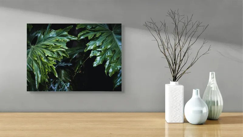 Tablou Canvas, "Frumusețea frunzelor tropicale verzi", Frunze, Verde, Lucioase, Umbre, Vegetație, Textură, Tropice, Natură, Profunditate., 54 x 39 cm – poza 3
