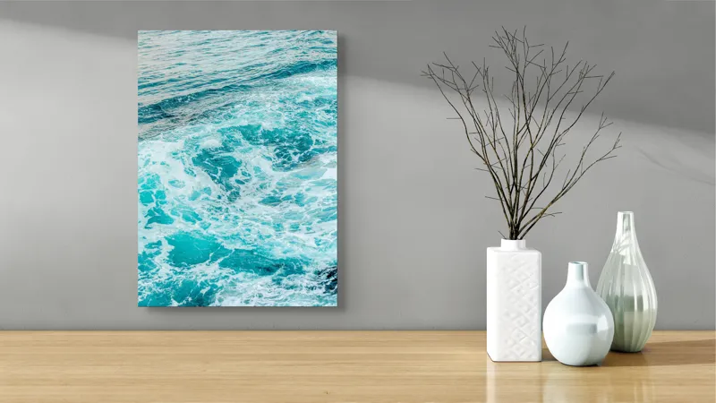Tablou Canvas, "Valuri albastre în mișcare continuă", Albastru, Spumă, Valuri, Ocean, Apă, Mișcare, Energia, Marină, 39 x 54 cm – poza 4