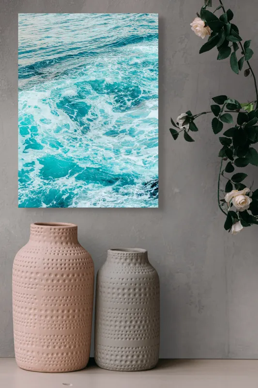 Tablou Canvas, "Valuri albastre în mișcare continuă", Albastru, Spumă, Valuri, Ocean, Apă, Mișcare, Energia, Marină, 39 x 54 cm – poza 6