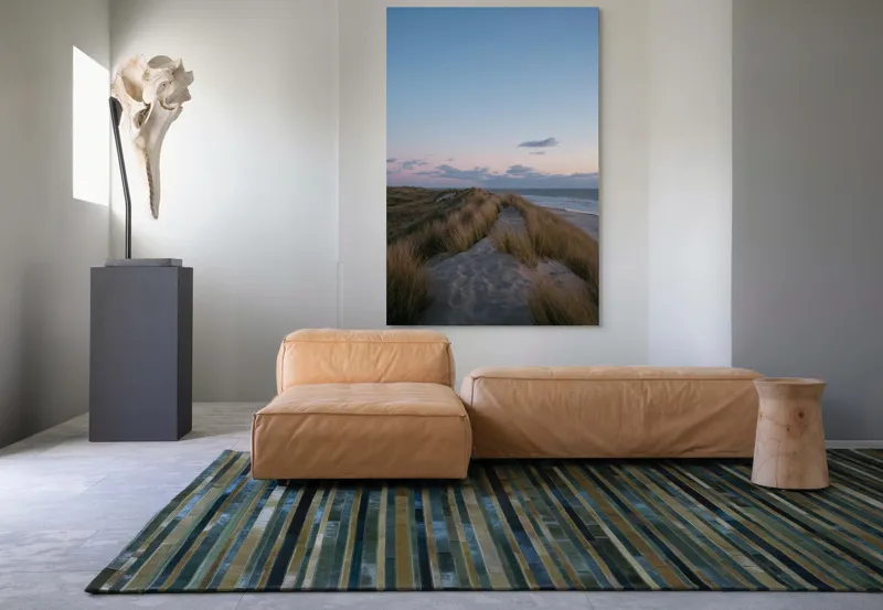 Tablou Canvas, "Amurg pe dunele de nisip", Apus, Nisip, Dune, Iarbă, Cer, Nori, Ocean, Liniște, Natură, Împăcare, 100 x 150 cm – poza 7