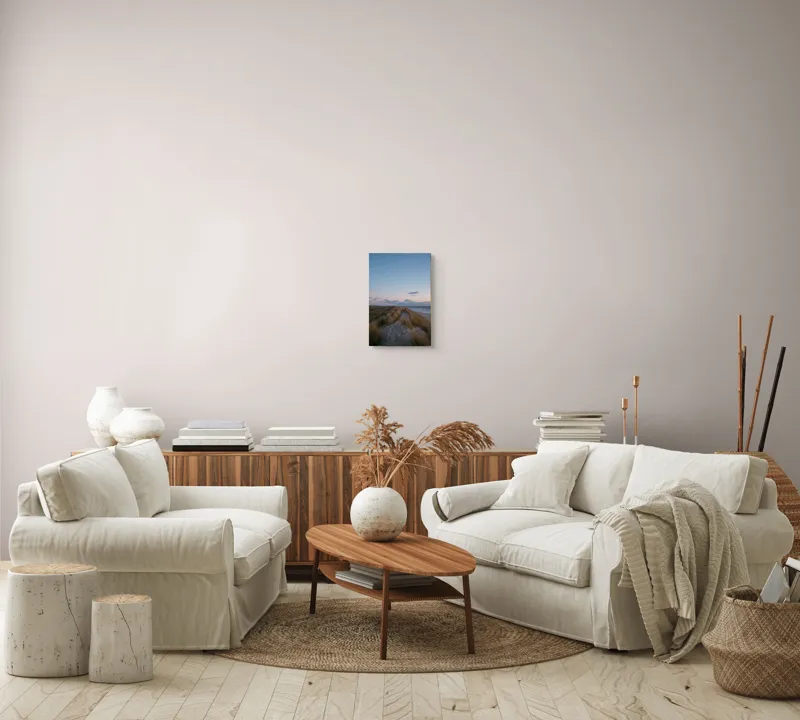 Tablou Canvas, "Amurg pe dunele de nisip", Apus, Nisip, Dune, Iarbă, Cer, Nori, Ocean, Liniște, Natură, Împăcare, 26 x 39 cm – poza 7