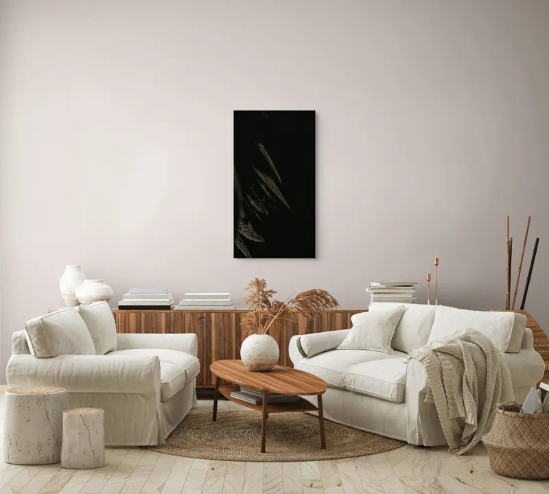 Tablou Canvas, "Frunze în umbra nopții tăcute", Întuneric, Umbre, Frunze, Mister, Textură, Lumină, Contrast, Abstract, 50 x 90 cm – poza 7