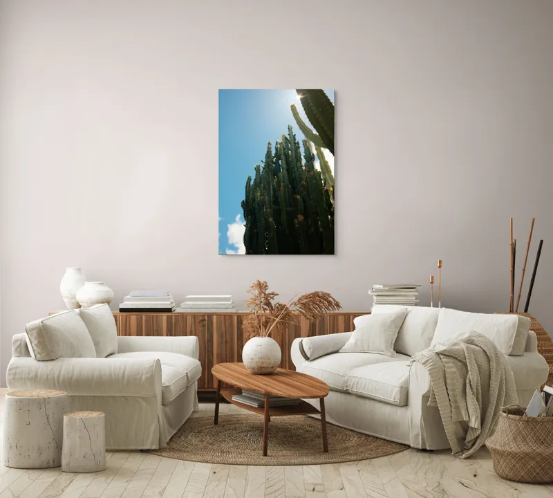 Tablou Canvas, "Cactuși impozanți sub cerul senin", Cactuși, Soare, Cer, Verde, Colțuros, Umbre, Natură, Înalt., 70 x 100 cm – poza 4