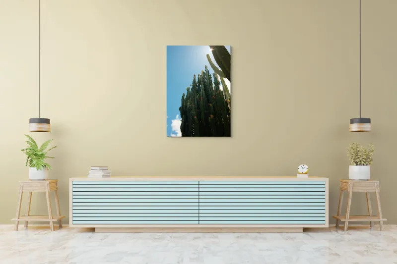 Tablou Canvas, "Cactuși impozanți sub cerul senin", Cactuși, Soare, Cer, Verde, Colțuros, Umbre, Natură, Înalt., 70 x 100 cm – poza 5