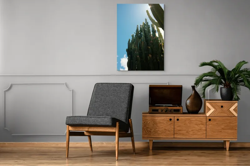 Tablou Canvas, "Cactuși impozanți sub cerul senin", Cactuși, Soare, Cer, Verde, Colțuros, Umbre, Natură, Înalt., 70 x 100 cm – poza 6