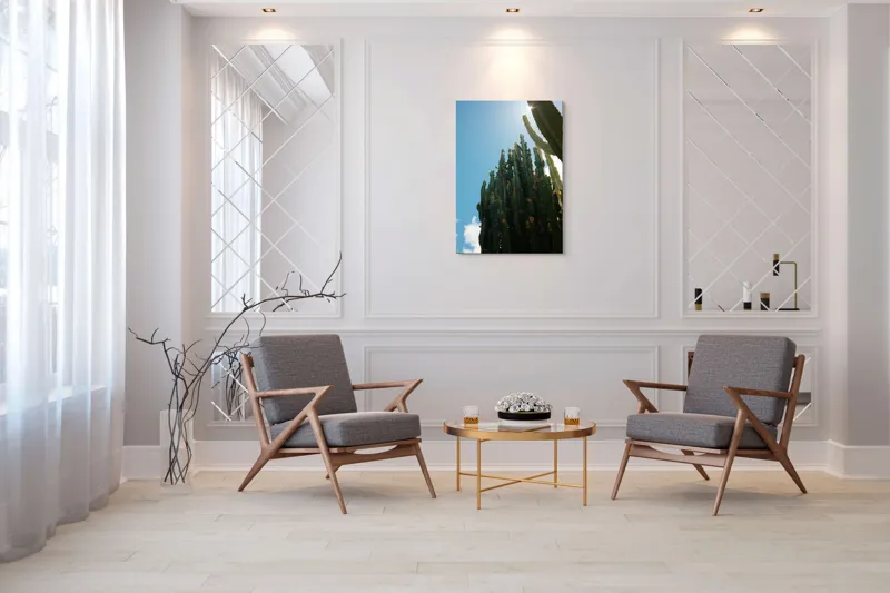 Tablou Canvas, "Cactuși impozanți sub cerul senin", Cactuși, Soare, Cer, Verde, Colțuros, Umbre, Natură, Înalt., 70 x 100 cm – poza 8