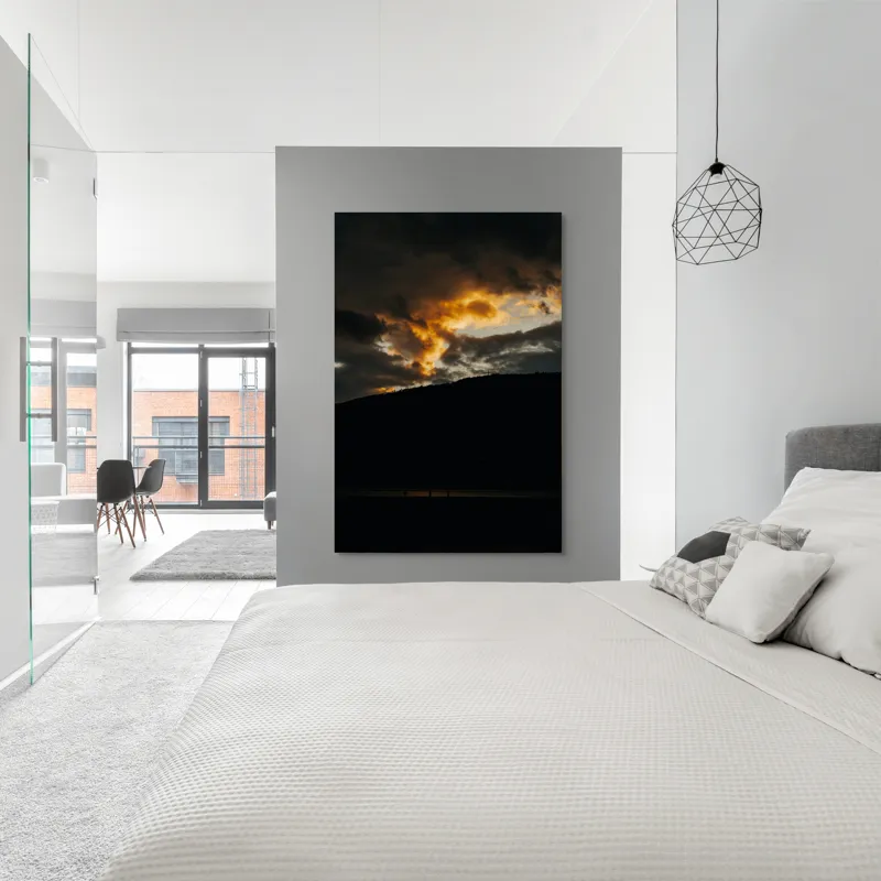 Tablou Canvas, "Lumina apusului printre nori întunecați", Nor, Apus, Siluetă, Lumină, Contrast., 100 x 150 cm – poza 5