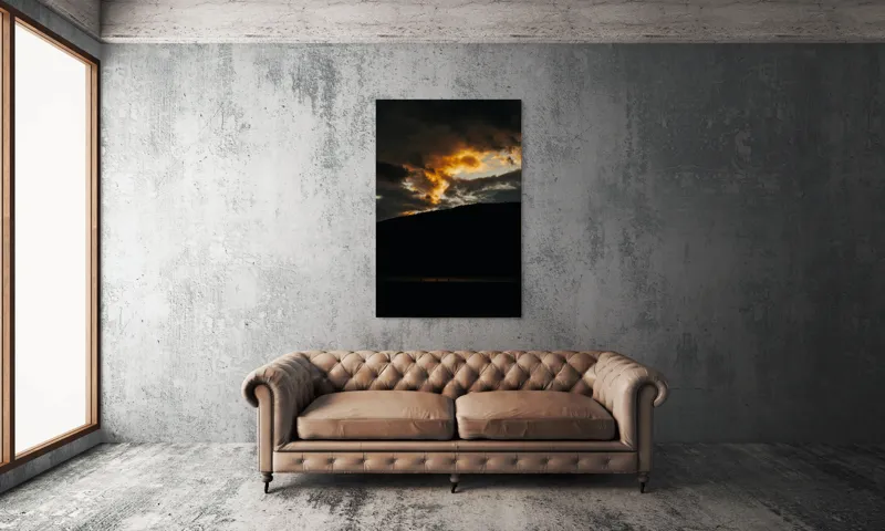 Tablou Canvas, "Lumina apusului printre nori întunecați", Nor, Apus, Siluetă, Lumină, Contrast., 100 x 150 cm – poza 6