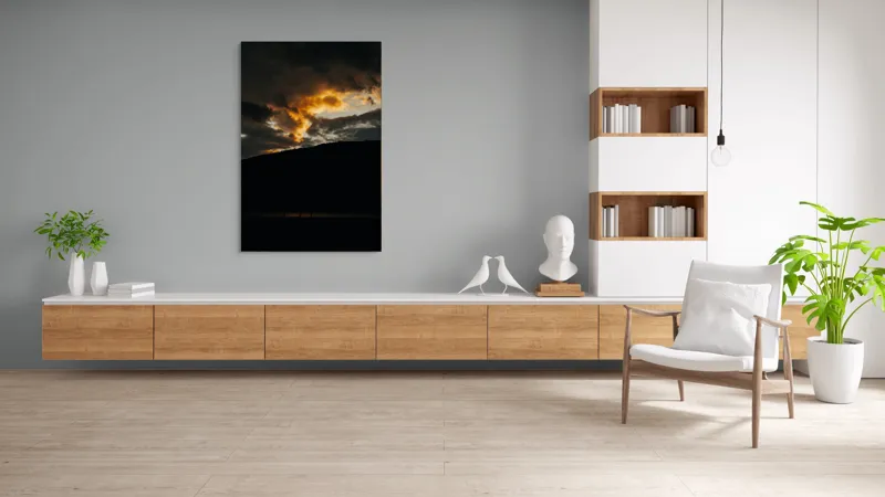 Tablou Canvas, "Lumina apusului printre nori întunecați", Nor, Apus, Siluetă, Lumină, Contrast., 100 x 150 cm – poza 8