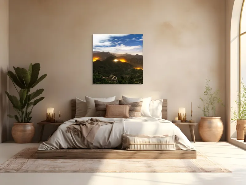 Tablou Canvas, "Misterele montane sub cerul înstelat", Nori, Munți, Lumină, Cer, Peisaj, Noapte, Orizont, Dealuri, 100 x 100 cm – poza 4