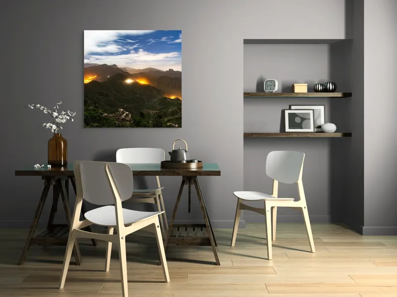 Tablou Canvas, "Misterele montane sub cerul înstelat", Nori, Munți, Lumină, Cer, Peisaj, Noapte, Orizont, Dealuri, 100 x 100 cm – poza 6