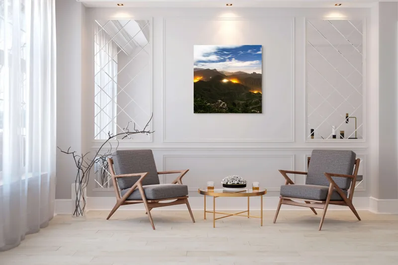 Tablou Canvas, "Misterele montane sub cerul înstelat", Nori, Munți, Lumină, Cer, Peisaj, Noapte, Orizont, Dealuri, 100 x 100 cm – poza 7