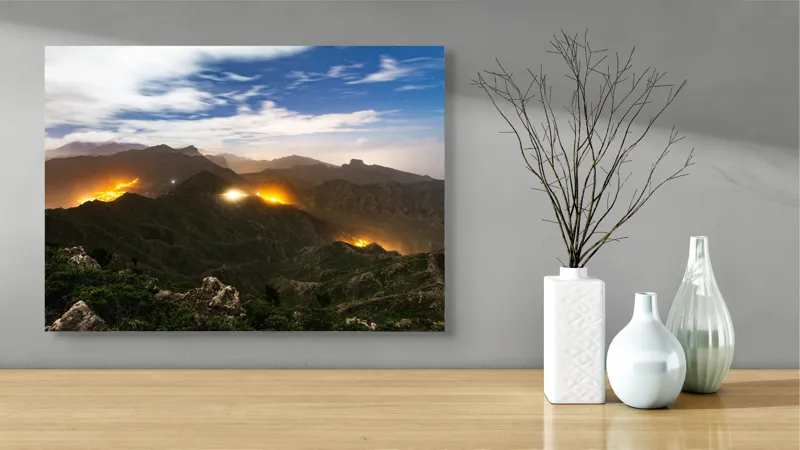 Tablou Canvas, "Misterele montane sub cerul înstelat", Nori, Munți, Lumină, Cer, Peisaj, Noapte, Orizont, Dealuri, 70 x 50 cm – poza 3