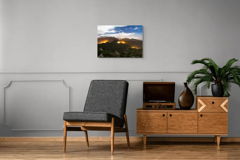 Tablou Canvas, "Misterele montane sub cerul înstelat", Nori, Munți, Lumină, Cer, Peisaj, Noapte, Orizont, Dealuri, 70 x 50 cm – poza 4