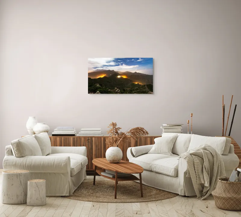 Tablou Canvas, "Misterele montane sub cerul înstelat", Nori, Munți, Lumină, Cer, Peisaj, Noapte, Orizont, Dealuri, 90 x 50 cm – poza 4