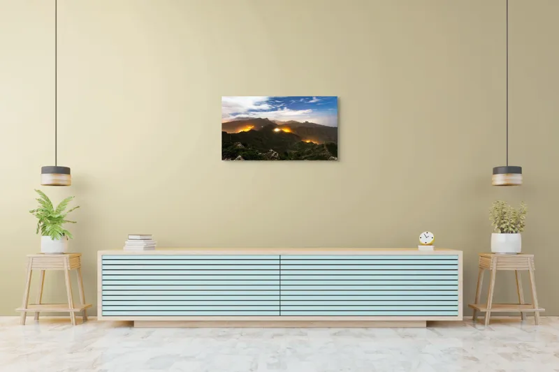 Tablou Canvas, "Misterele montane sub cerul înstelat", Nori, Munți, Lumină, Cer, Peisaj, Noapte, Orizont, Dealuri, 90 x 50 cm – poza 5