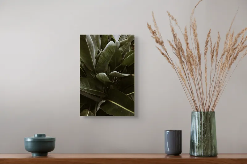 Tablou Canvas, "Frunzele tropicale ale liniștii verzi", Verde, Frunze, Luxuriant, Natură, Tropical, Vigoros, Vegetație, 26 x 39 cm – poza 5